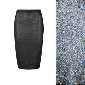 Collectif Black Glitter Leather Look Midi Polly Vegas Pencil Skirt UK 10